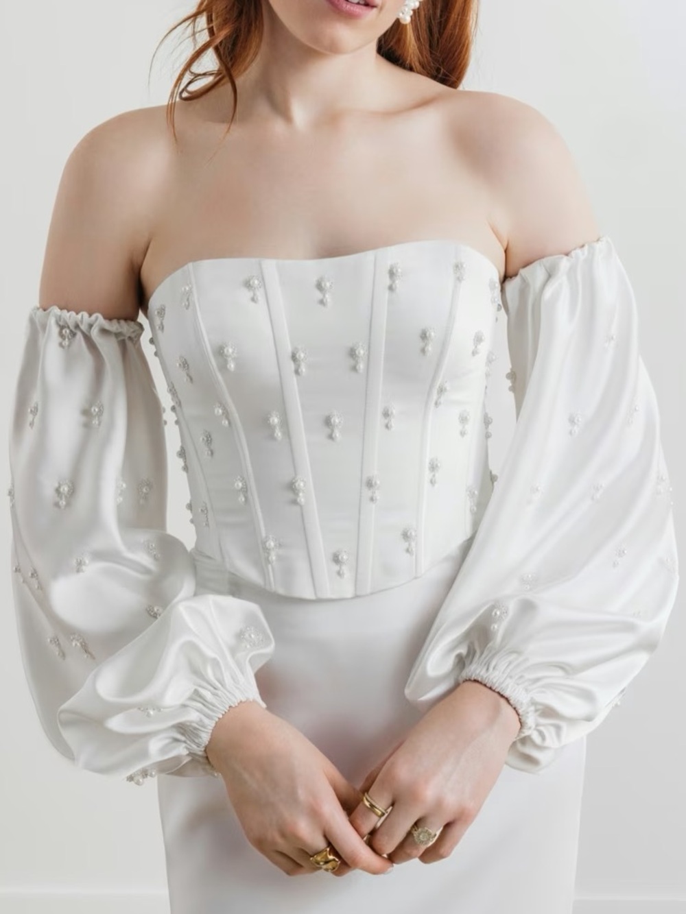 Willowby by Watters Riviera Ivory Che Charmeuse Beaded Sleeves